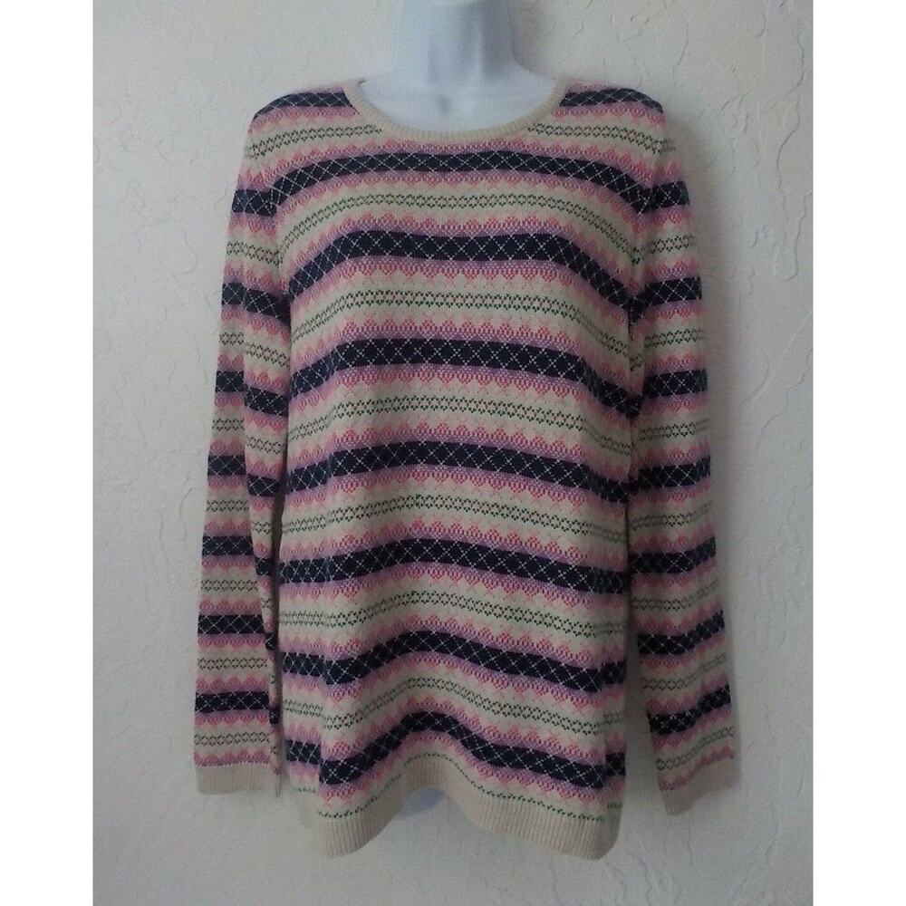Talbots Knit Cardigan Sweater Women Medium Geometric Stripes Back Full Zip NWT